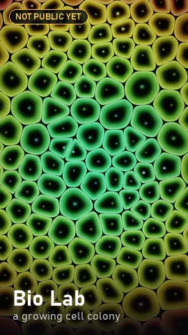 Bio Lab: a colony of glowing green and yellow cells