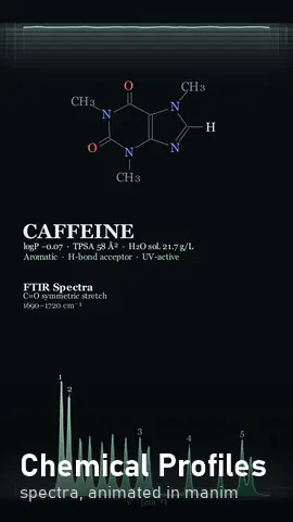 Chemical Profiles: caffeine with its FTIR spectrum, animated in manim