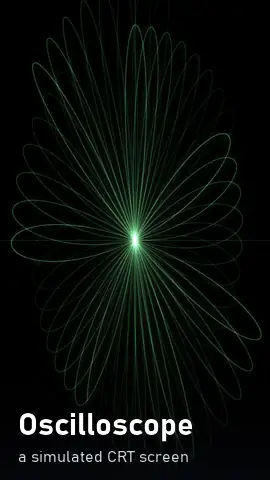 Oscilloscope: a green phosphor rose pattern on a simulated CRT