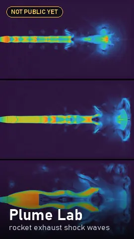 Plume Lab: three rocket exhaust plumes with shock diamonds